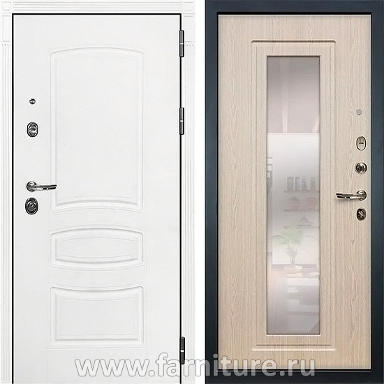  Входная металлическая дверь Лекс Сенатор 23 Шагрень белая с Зеркалом Беленый дуб 