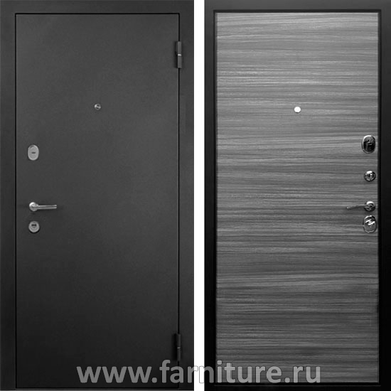  Входная металлическая дверь Рекс 1А Чёрный муар Гладкая Сандал серый 