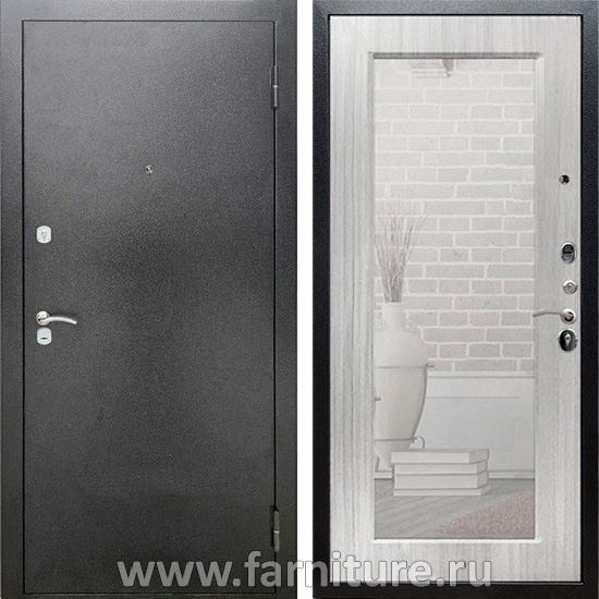  Входная металлическая дверь Рекс Сити Зеркало Пастораль Сандал белый 