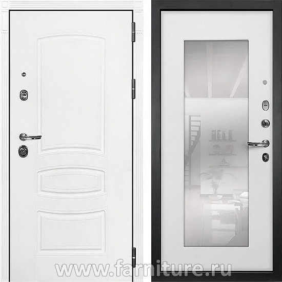  Входная металлическая дверь Лекс Сенатор 37 Шагрень белая с Зеркалом Беленый Ясень 