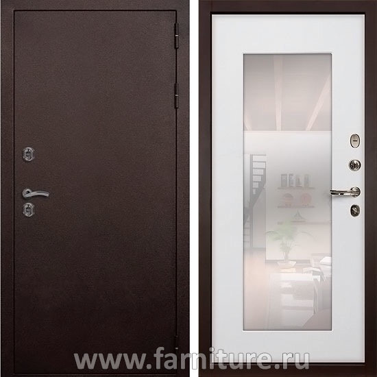  Входная металлическая дверь Лекс Термо с зеркалом 37 Ясень белый 