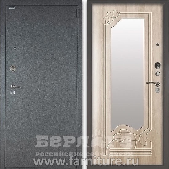  Входная металлическая дверь с зеркалом Берлога 3К Ольга Ларче светлый 