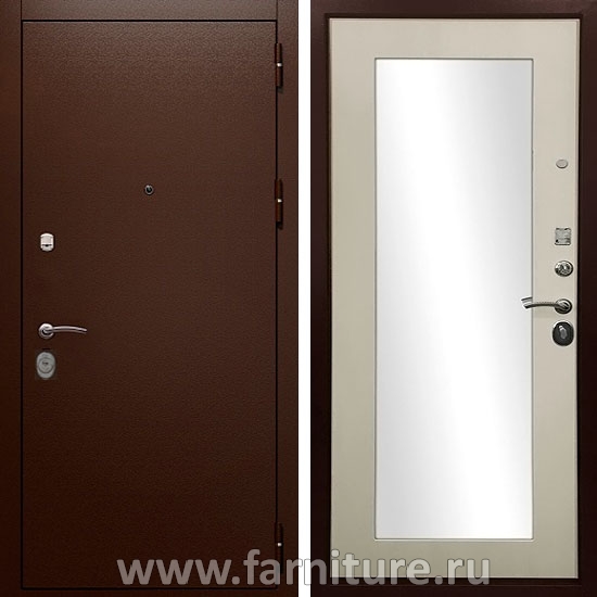  Входная металлическая дверь Йошкар RTO с зеркалом Лиственница беж 