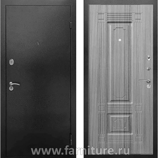  Входная металлическая дверь Рекс 1А Чёрный муар ФЛ-2 Сандал серый 