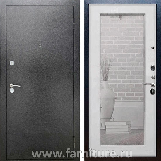  Входная металлическая дверь Рекс Сити Зеркало Пастораль Ясень белый 